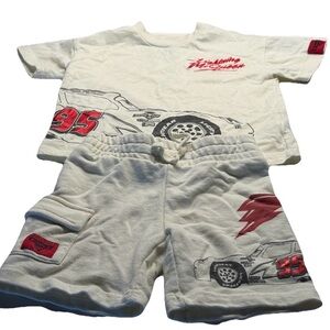Disney Cars Lightning McQueen Cream Color 18 Month Apparel Tshirt And Short Set